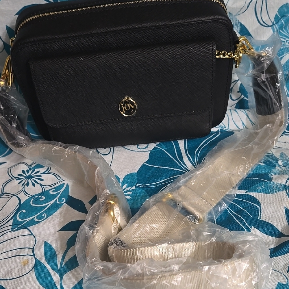 Chic Black Crossbody Bag with Gold Accents